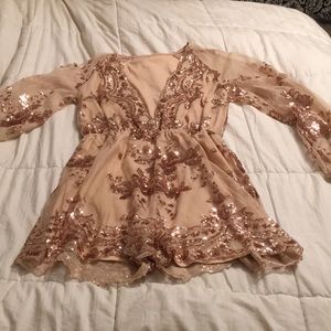 Beautiful rose gold sequin holiday romper